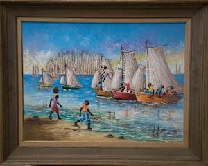 Port Scene with Figures and Sailboats