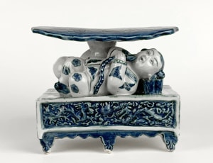 Antique Chinese Blue & White Porcelain Pillow Headrest