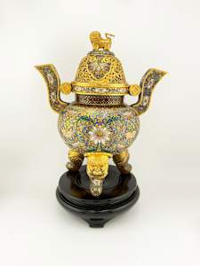 Chinese Foo Dog Cloisonné Incense Burner