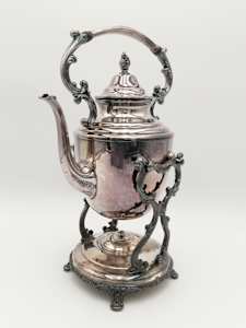 Vintage W M Rogers Silverplated Spirt Kettle w/ Burner Stand