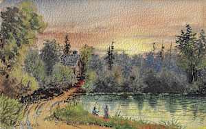 Untitled ( Landscape, Fishing by the Pond )