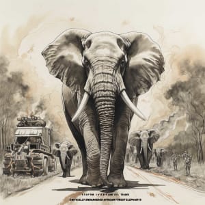 Critically Endangered African Forest Elephant with Family and Human Threats of Oil and Ivory Trad...