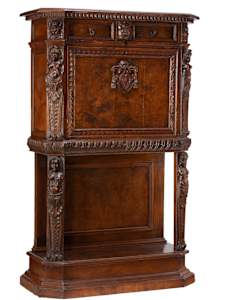 Italian Renaissance Walnut Secretary with Intricate Carvings
