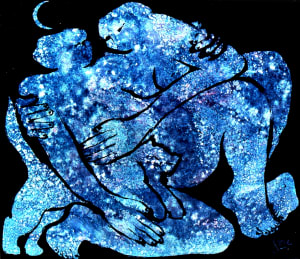 Blue Lovers with Cat