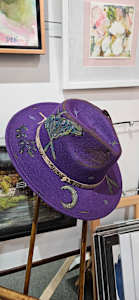 Luna moth, purple hat