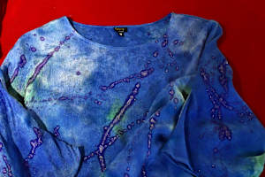 Indigo and green with silver dye marks