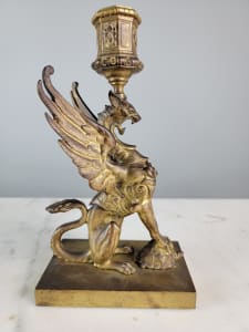 French Gilt Bronze Griffin Candlestick
