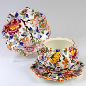Handpainted Porcelaine de Gien Peonies Plates and Bowl