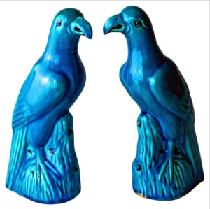 19th Century Chinese Qing Dynasty Turquoise Glazed Parrots