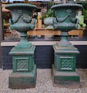 Pair Cast Iron Urns 44.5"x 17"