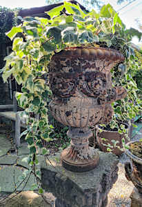 Victorian Crackled Paint Iron Urn / Pair