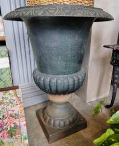 French Green Cast Iron Urns / Pair