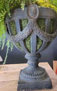 Open Basket Style Urn with Garland / Pair
