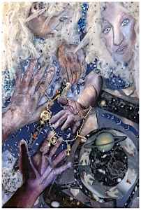 Kate's Honey Sky (From Above II) - (From "Our Book of Common Faith", series) mixed media, $400.  Buyer pays shipping.  Prints available, contact artist.