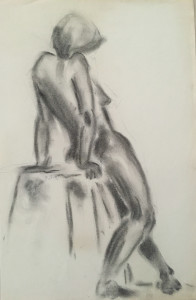 Woman Leaning on Stool