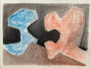 1981 Orange and Blue Soft Pastel Abstract Drawing