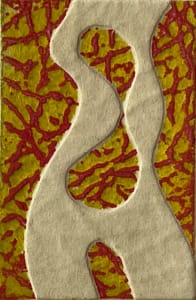 1960s Figurative in Red and Yellow Collagraph NY Artist Myril Adler