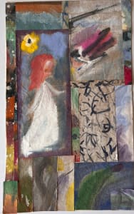 1970s "Angel and Bird" Watercolor Painting Collage Sybil Gibson