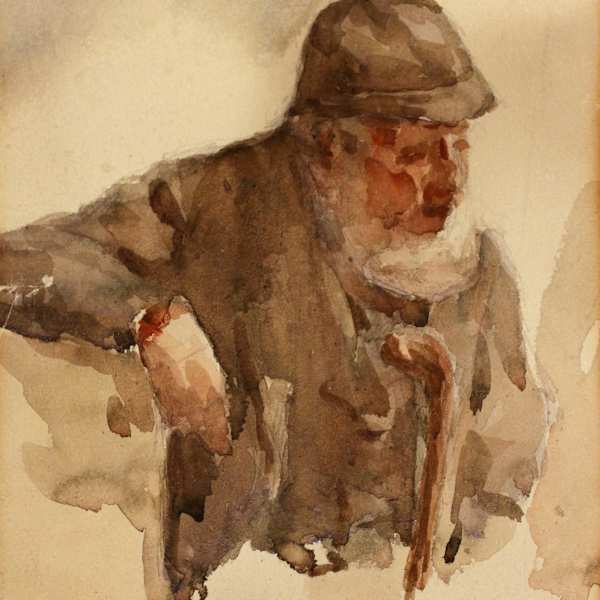 Untitled (Old Man with Cane) by George Luks, Image 1.