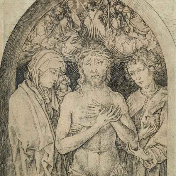 The Man of Sorrows with the Virgin and St. John by Martin Schongauer, Image 1.