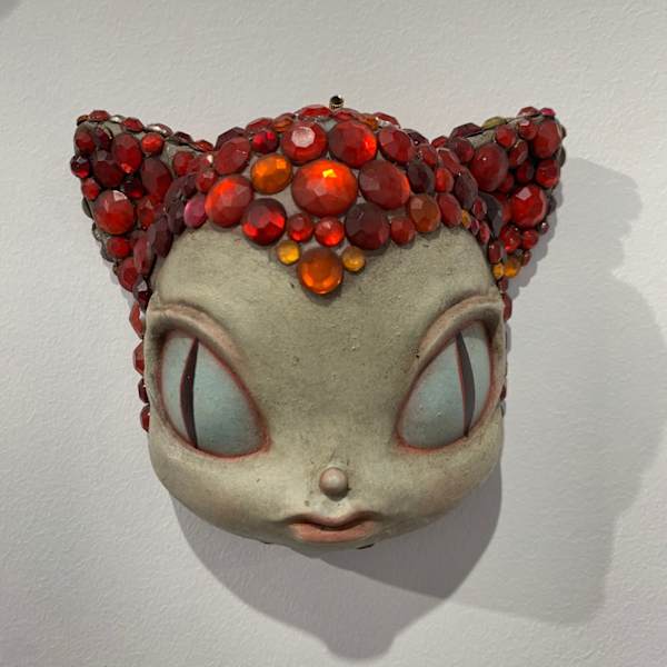 Miss Kitty Encrusted Scarlet Wall mask by Kathie Olivas & Brandt Peters, Image 3.