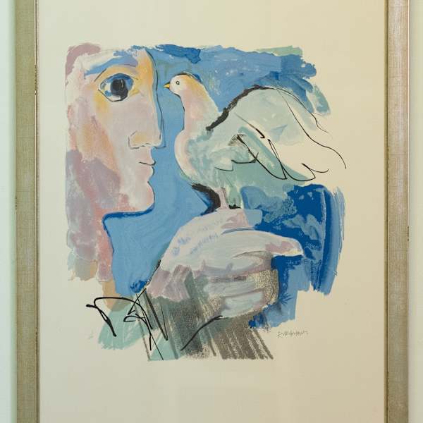 Man with Pigeon by R. M ... (illegible), Image 1.