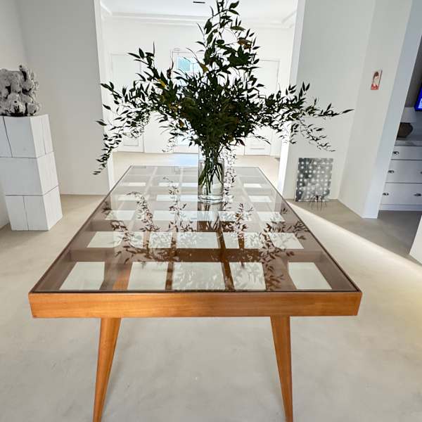 Rare Dining Suite Comprising a Glass-Topped table and Six Matching Chairs by Joaquim Tenreiro, Image 1.