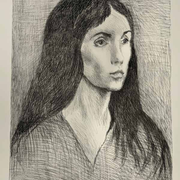 Woman with Black Hair (B&W) by Raphael Soyer, Image 1.