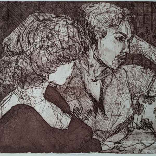 Two Women in Front of Wallpaper by K.M. Spencer, Image 1.