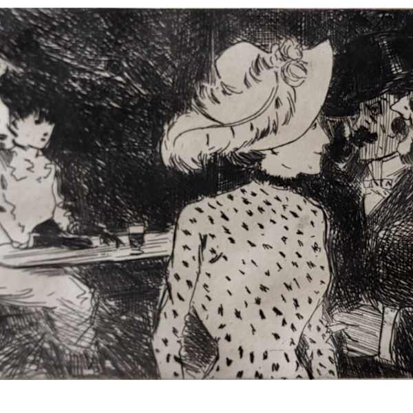 At The Cafe' (Parisian Sketch) by Jean-Louise Forain, Image 1.