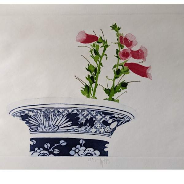 Flowers in Blue Bowl by Walter Cleveland, Image 1.