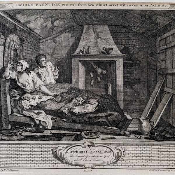 Idle Prentee (from Industry & Idleness, Plate VII) by William Hogarth, Image 1.