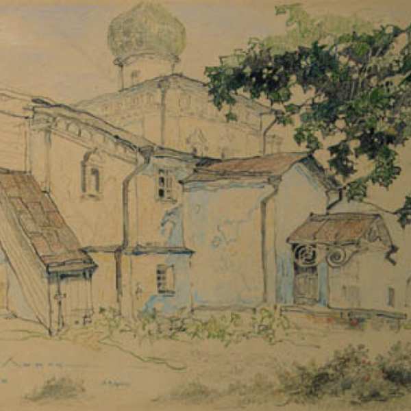 Außenansicht einer Kirche in Pskow by Ivan Andreyevich Lvov, Image 1.
