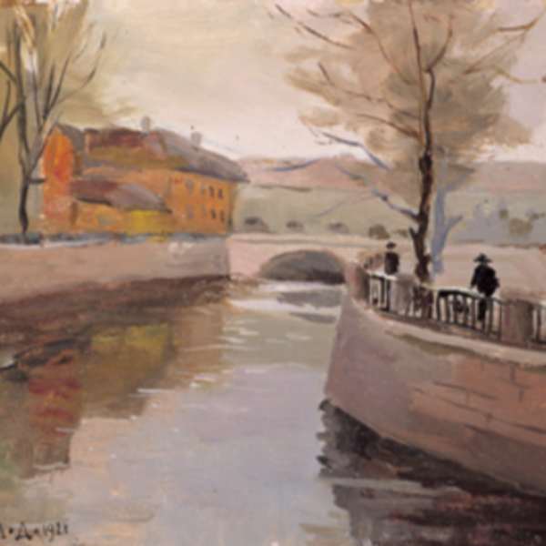 Pietrogrado. Canale Ekaterininskij con casa rossa by Mstislav Valerianovich Dobuzhinskij, Image 1.