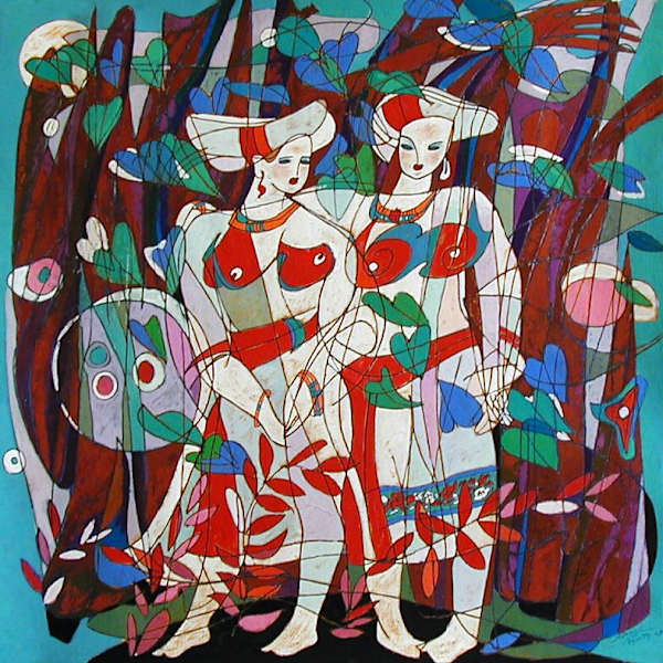 Two Ivory Women with Red by Xiaothu Pan, Image 1.