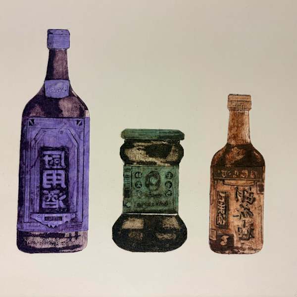 Chine-collé Bottles by Evi Sargeant, Image 1.