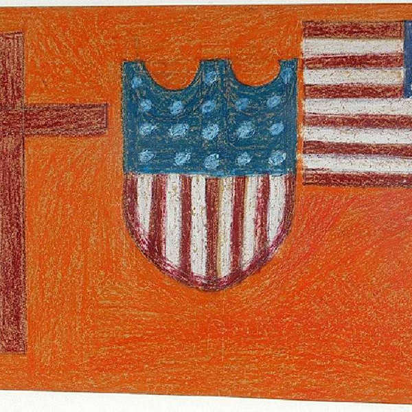 American Flag & Shield with Cross by Eddie Arning, Image 1.