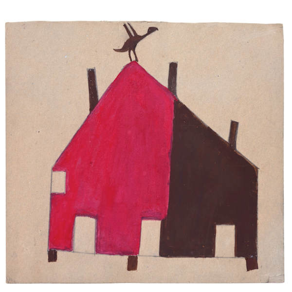 Brown & Red House with Bird by Bill Traylor, Image 1.