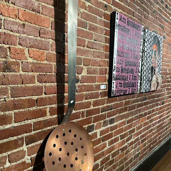 Vintage 1979 'Diet Spoon (renamed)' Hanging Copper Spoon by Curtis Jere, Image 1.