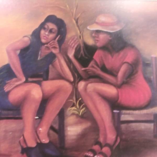 TWO LADIES CHATTING (UNFRAMED GLASS) by LUDNER  CONFIDENT, Image 1.