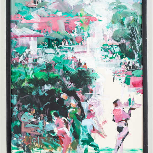 Untitled (Pink and Green Outdoor Cafe Scene) by Clair V Fry, Image 1.