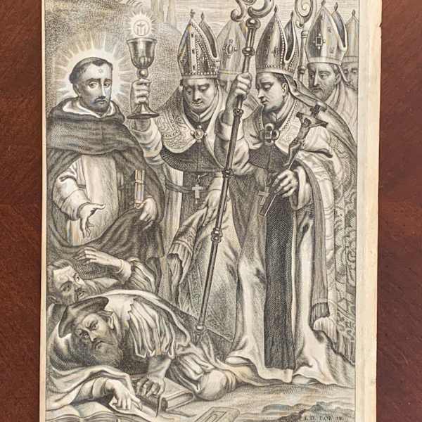 Arnaldus Abt van Cisteaux, met elf andere abten vande selue Orden, ende de H. Dominicus ... Albigensen ten onder. by Adriaen Melaer, Image 1.