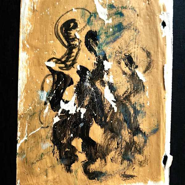 "Life Cycle", Classic Gold, Black, and Blue Dancers with Halos by Purvis Young, Image 5.