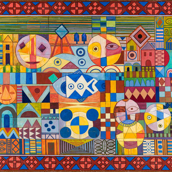 Fish and Faces with Geometric Border by Martin Rosenthal, Image 1.