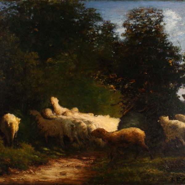 Sheep Grazing at a Hedgerow by Jean-Francois Millet, Image 2.