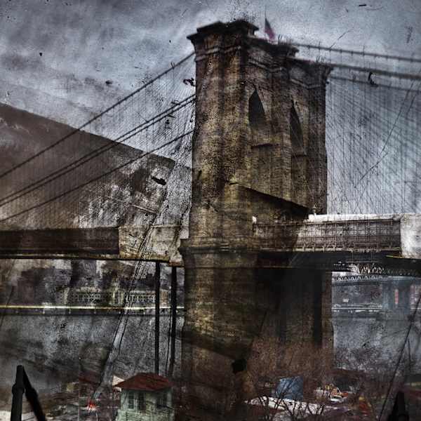 Tent–Camera Image on Ground: Rooftop View of the Brooklyn Bridge–Brooklyn Side by Abelardo Morell, Image 1.