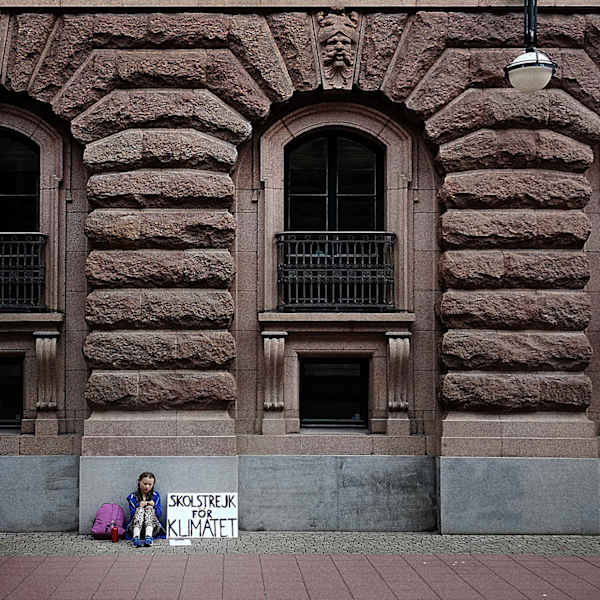 Greta Thunberg's first school strike for Climate, outside the Swedish Parliament, August 20, 2018 by Adam Karls Johansson, Image 1.