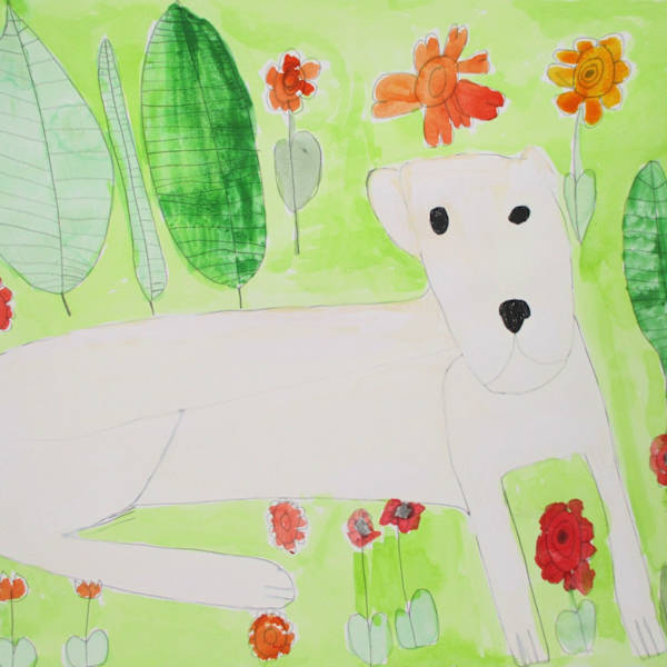 58. Molly in Flowers w Black Nose by Michael Cocchiarella, Image 1.
