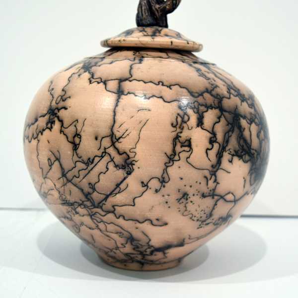 Raku Vase with Lid by Ron Mello, Image 1.