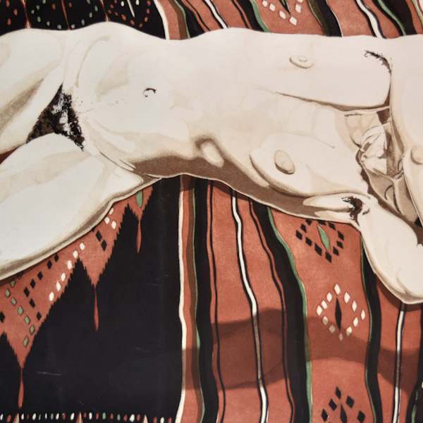 Nude Lying on a Black and Red Blanket by Philip Pearlstein, Image 1.